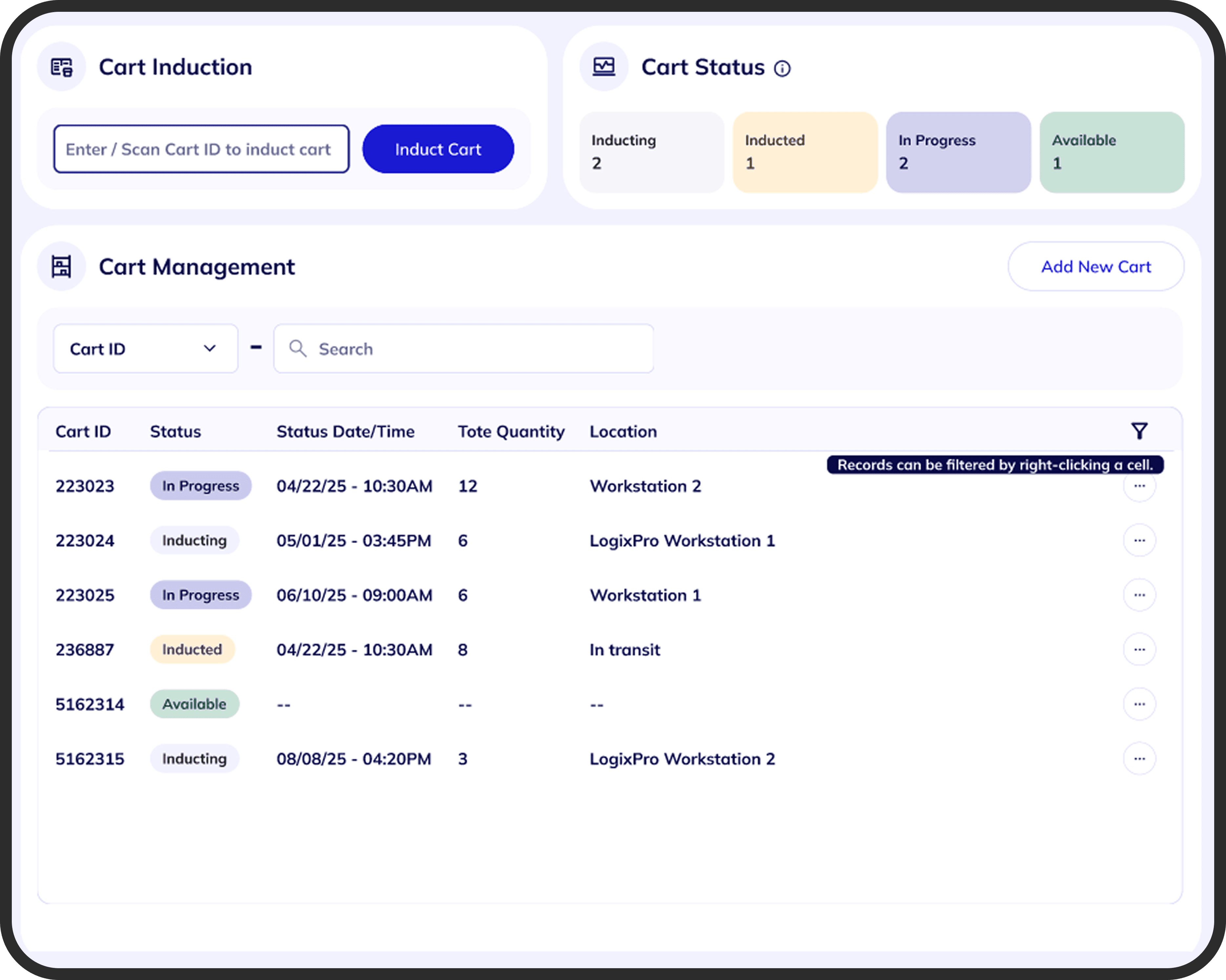 Funnel icon in three states: default, hover with tooltip, and active with popup