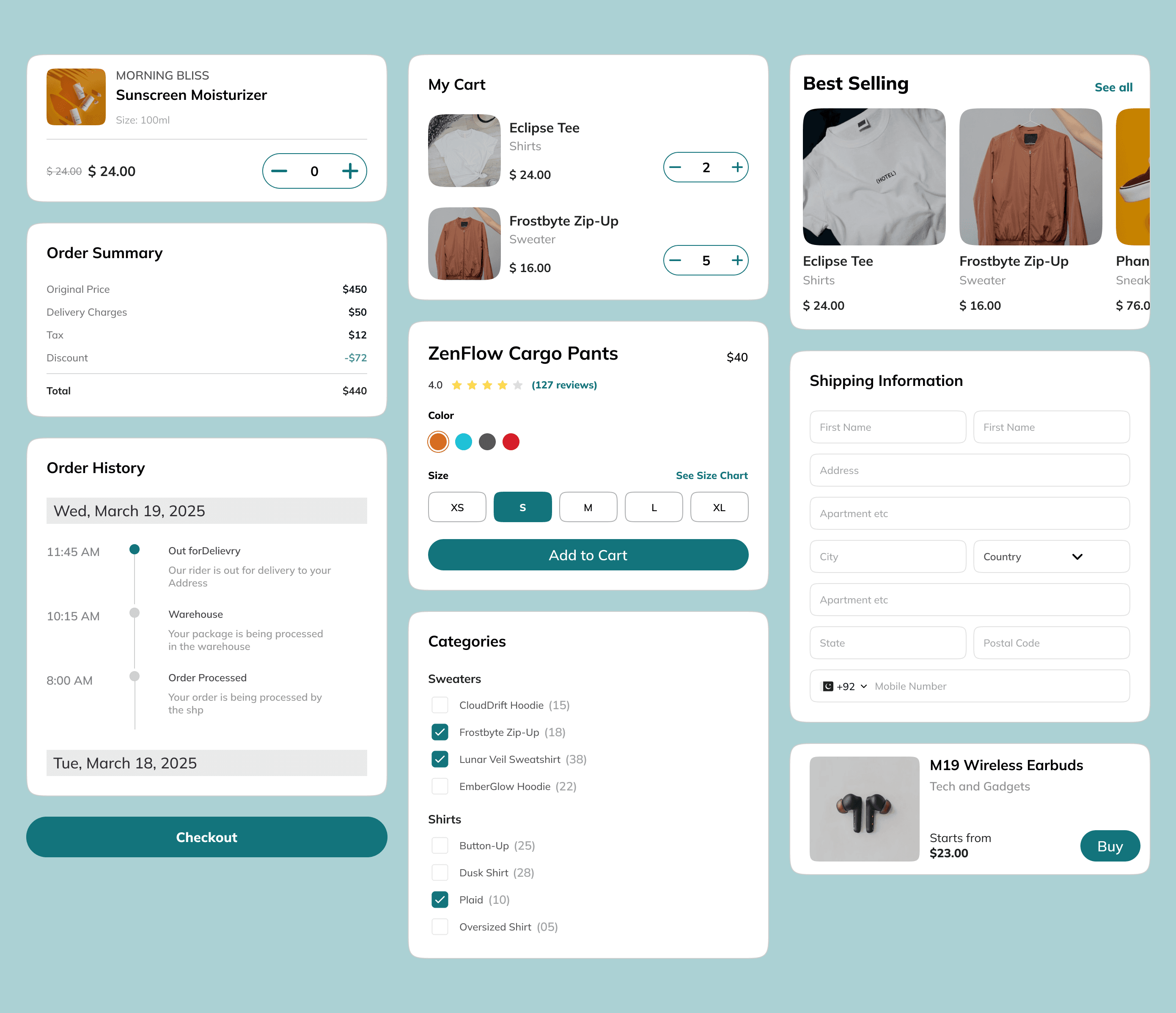 E-Commerce UI — Multi-Screen Layout